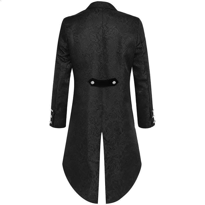 Black Medieval Jacquard Tailcoat Jacket Men Goth Long Steampunk Formal Gothic Victorian Frock Coat Men Party Halloween Clothing 240822