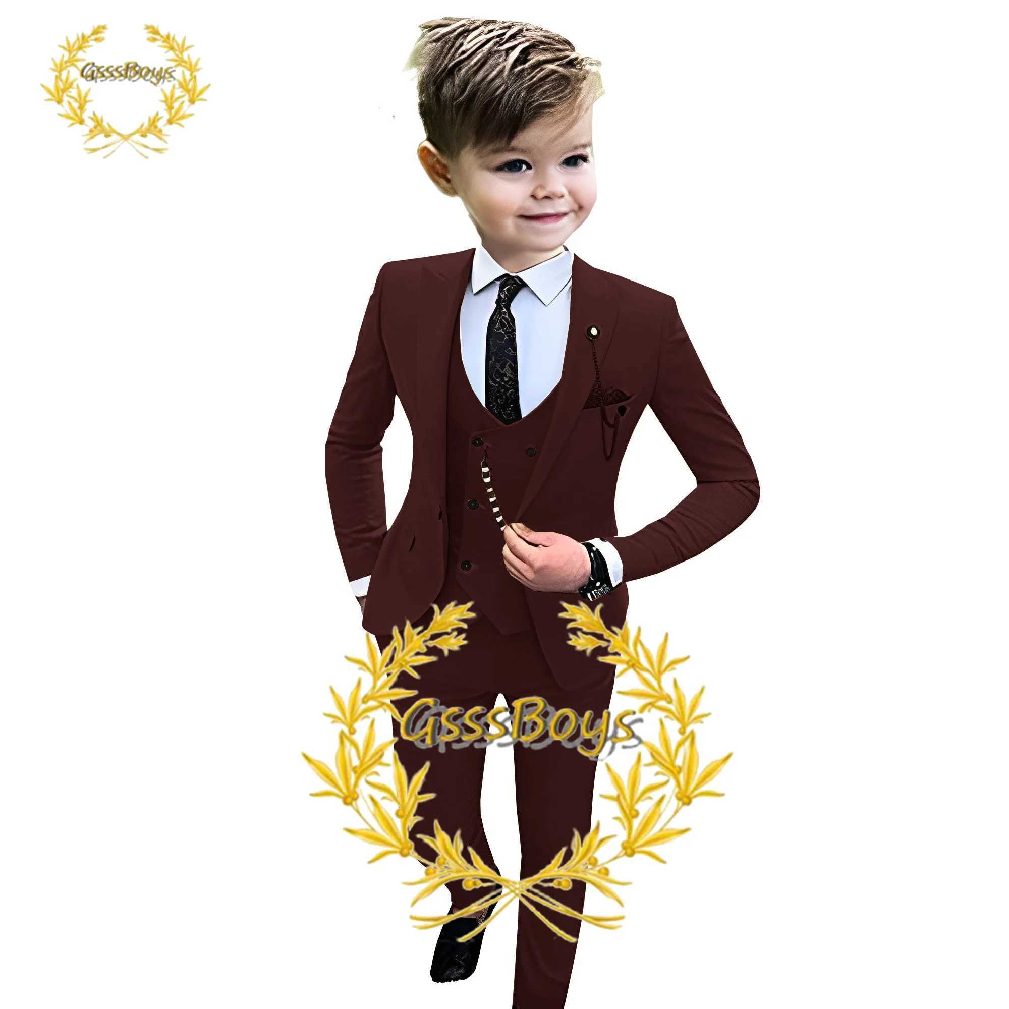 Dark green boy suit wedding evening gown 3-piece jacket pants vest formal party outfit childrens jacket 2-16 years old W240823