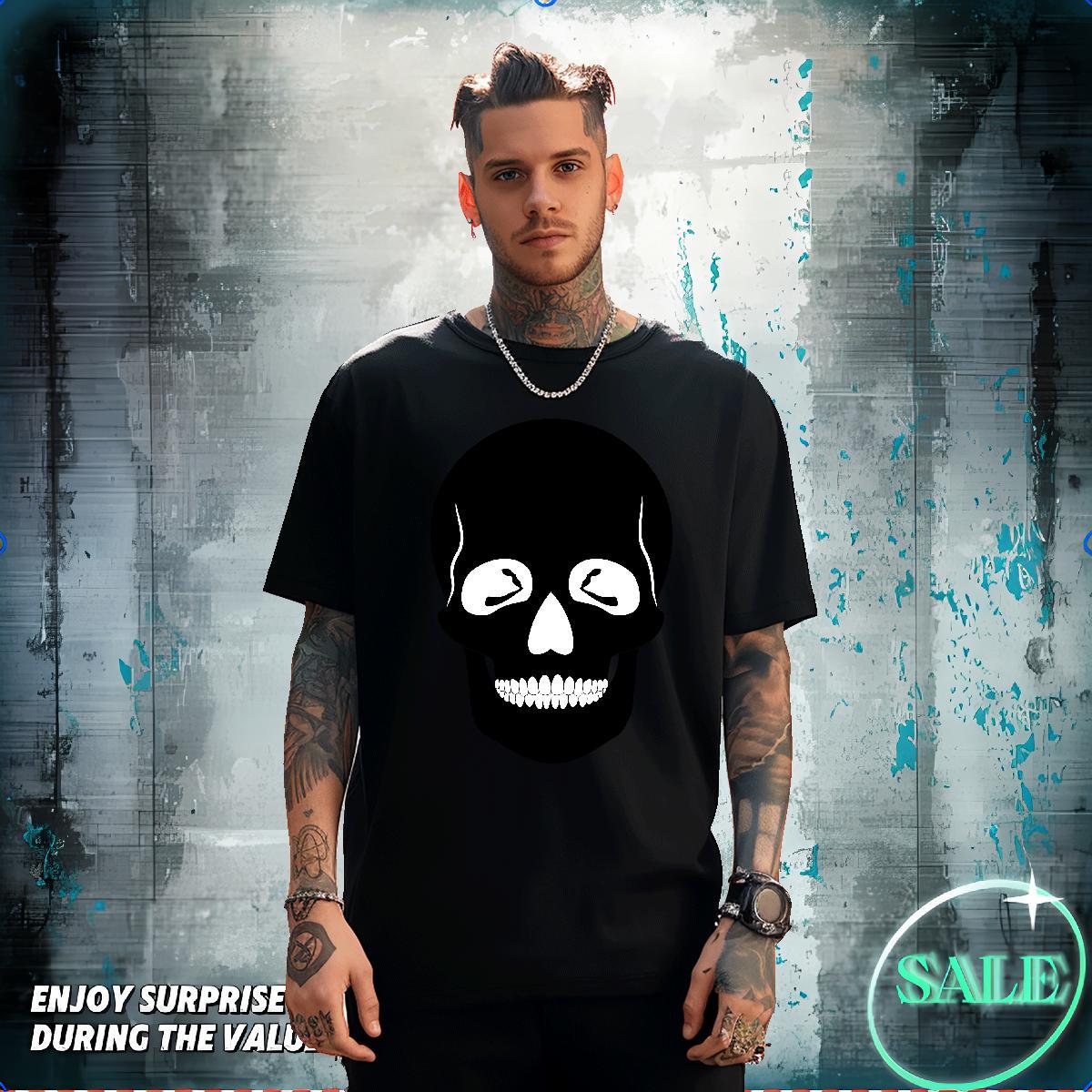 Popular T Shirt For Man 230g 100% Cotton skull Home Outdoor DIY Logo Oversized Breathable Crew Neck Tshirt for Man Woman 2024 Polos