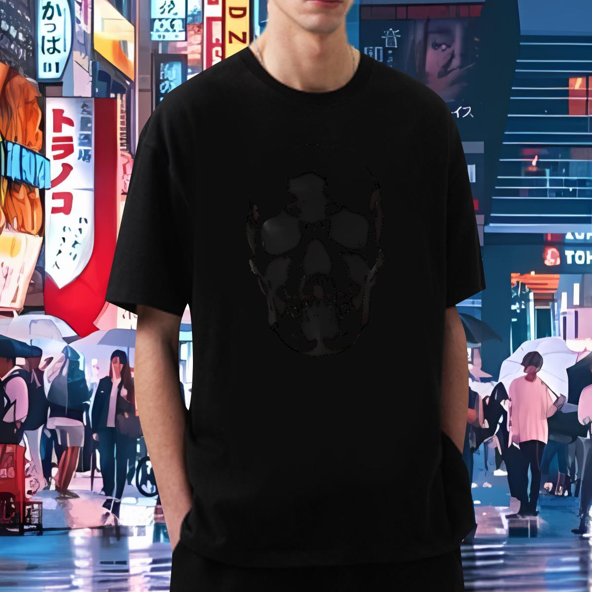 Loose Mens T Shirts 230g Cotton skull Daily Outfit Anime Print Short Sleeve Soft Men Tops Tees Classic Casual Tops Shirt