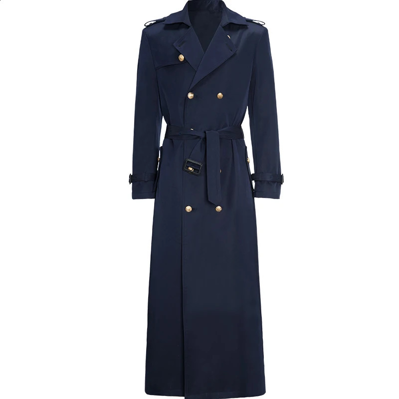Spring Autumn Mens Trench Smart Casual Coat Double Breasted British Style Navy Windbreaker Outwear DR1157 240822