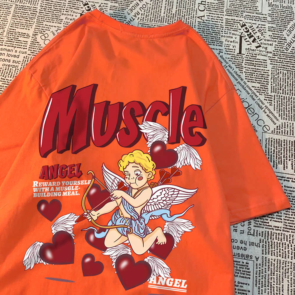 Angels Shoot Arrows At Love Men Women T-Shirt Street Crewneck Shirts Hip Hop Cotton Summer Top Loose Breathable T Shirt Couple