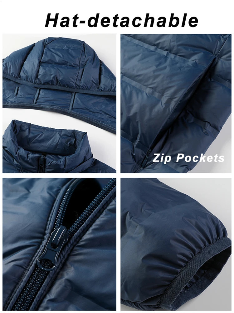 80% white duck down paddle winter jacket mens lightweight hooded windproof casual warm Plus size 8XL 240822
