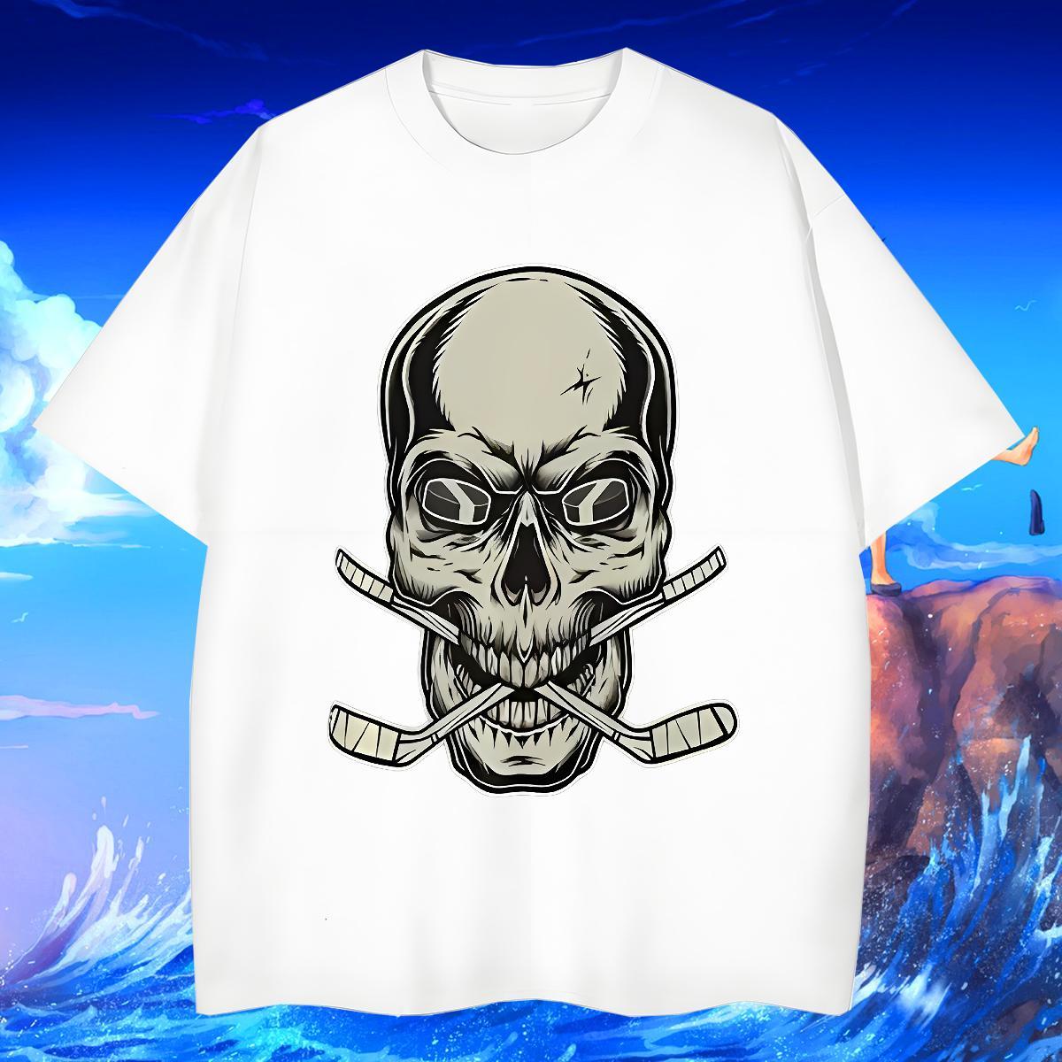 Loose Fit Mens T Shirts 100% Cotton 230g skull Daily Outfit Black White Breathable Short Sleeve Men Clothes T-Shirt 2024 Summer Tees Shirts