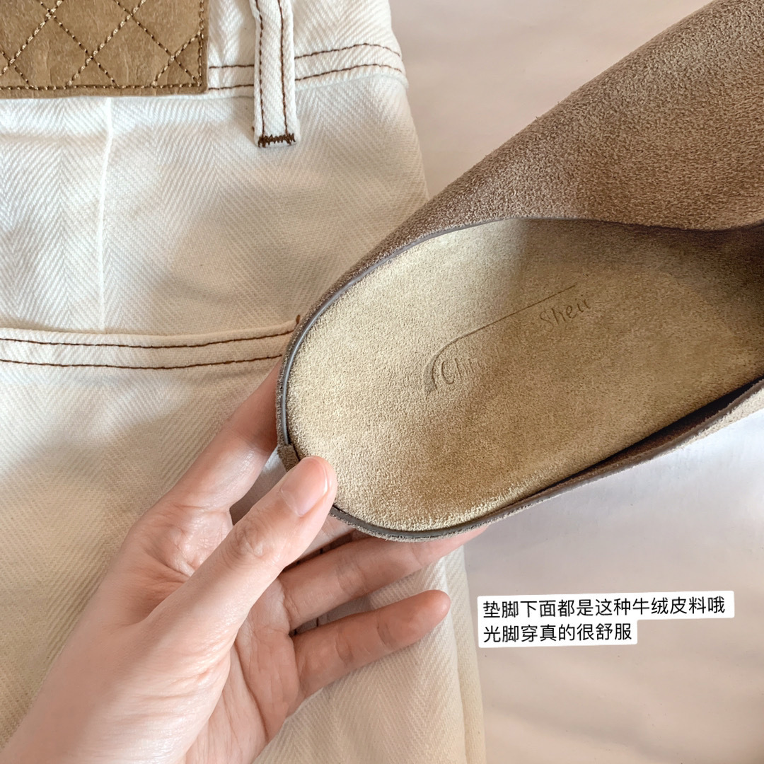 Ddmysports Cowhide Version Su Yinyin S Same Genuine Row Style Leather Thick Bottom Toe Half Drag Women Lazy Boken Slippers OUTDOOR