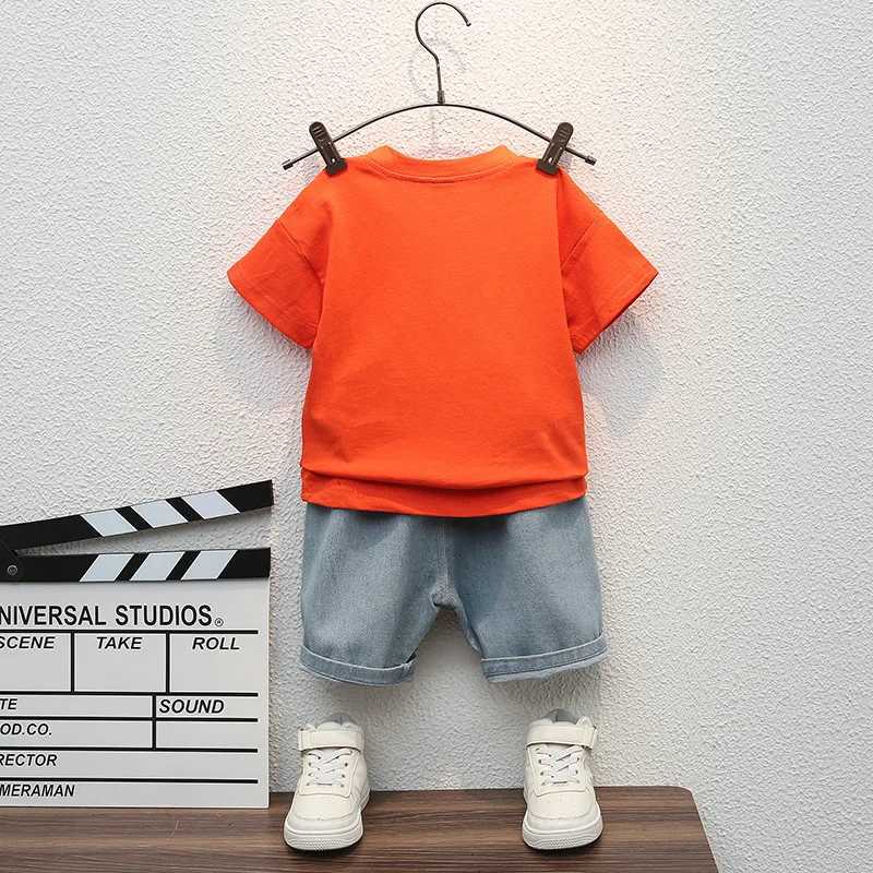 Summer New Baby Boys Clothes Sports T-Shirt + Ripped Denim Shorts Sets for Toddler Infant Clothing Casual Outfits W250218