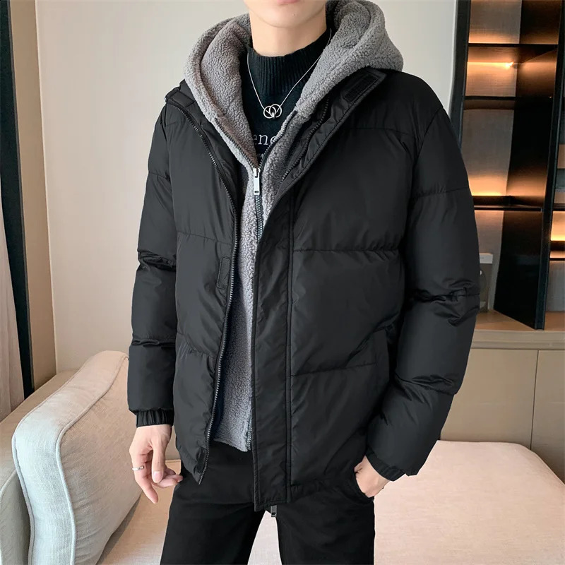 Thick warm cotton hooded Parka mens winter outdoor windproof jacket highquality and fashionable black clothing 240822