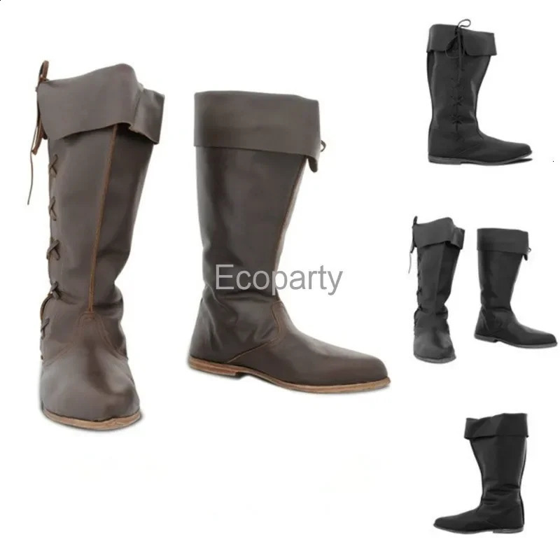 Medieval Leather Renaissance Ankle Boots Halloween Carnival Steampunk Shoes Knight Pirate Role Playing Boots Gothic Punk Shoes 240823