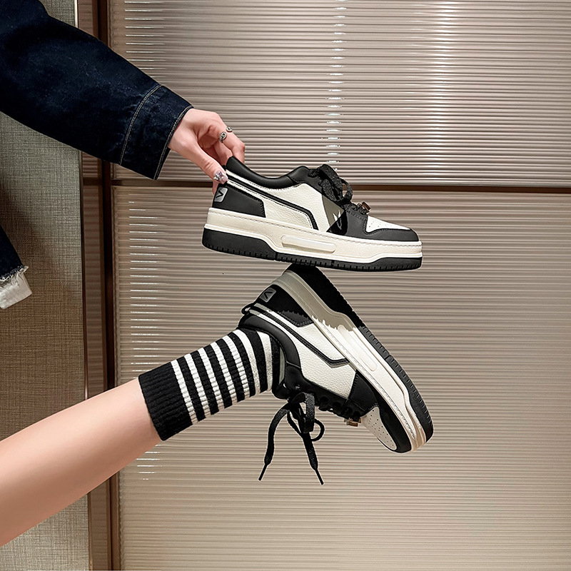 Ddmysports Premium Version Genuine Leather Thick Soled For Women Spring New Black And White Sports Shoes Panda Board OUTDOOR