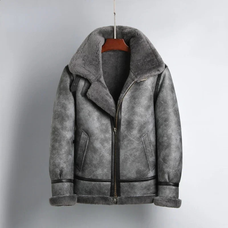 Grey B3 Original Natural Fur Coat Men Genuine Leather and Fur Clothing Mens Winter Coats and Jackets Male Hooded Warm Clothes F 240823