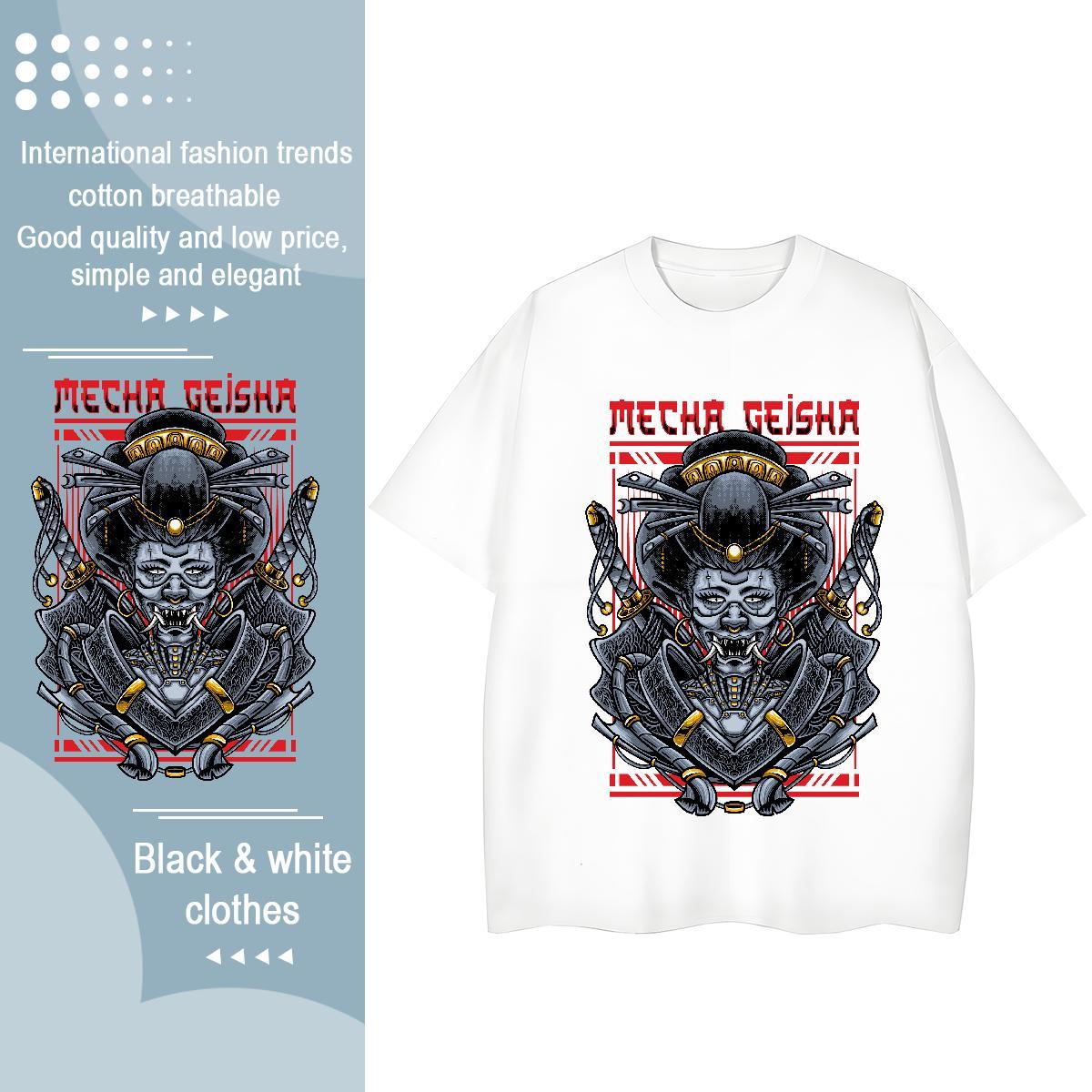 Comfortable Womens Tshirts 230g Cotton Terror Daily Outfit T-Shirts Breathable Crew Neck Anime Print Wear