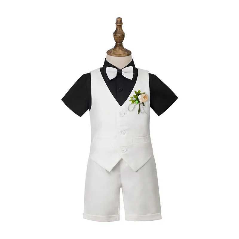 Boys Birthday Wedding Party Dress Childrens Summer Green Immersion Photography Set Childrens Vest Short Sleeve Bow Tie Ceremony Dress W240823
