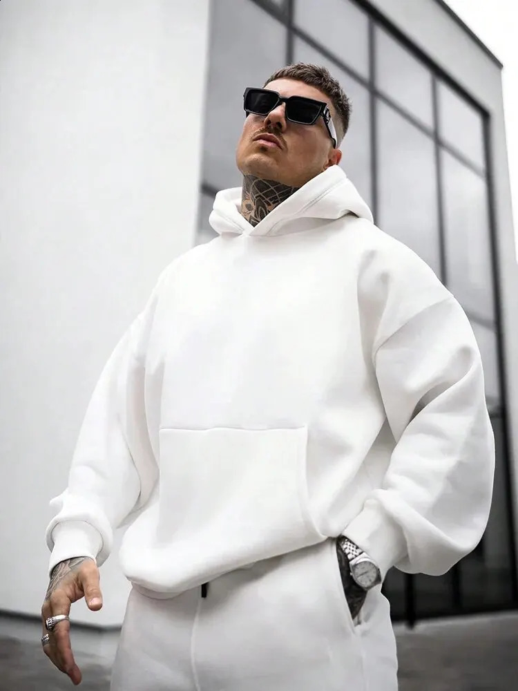 Mens casual fashion trend retro solid color long sleeved hoodie 240822