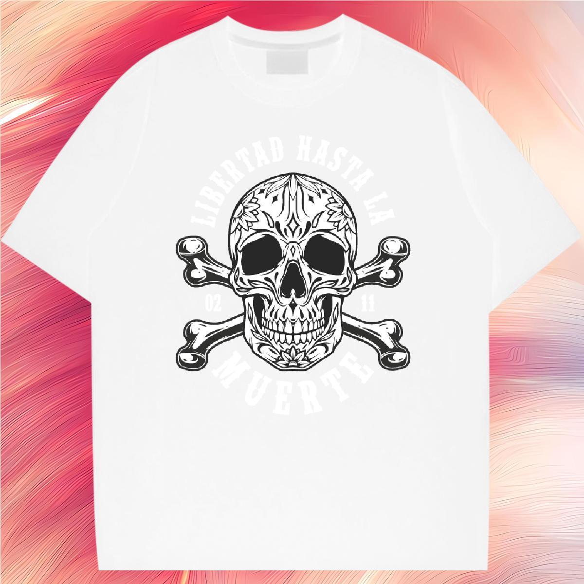 Comfortable T-Shirts 230g Pure Cotton skull Spring Summer DIY O Neck Short Sleeves Men Clothes T-Shirt 2024 New Clothings