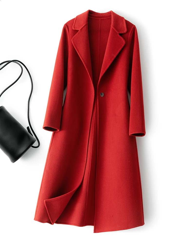 Fashionable Simple Womens Coat Autumn and Winter One Button Pure Wool Reversible Woolen Coat Long Wild Womens Top 240822