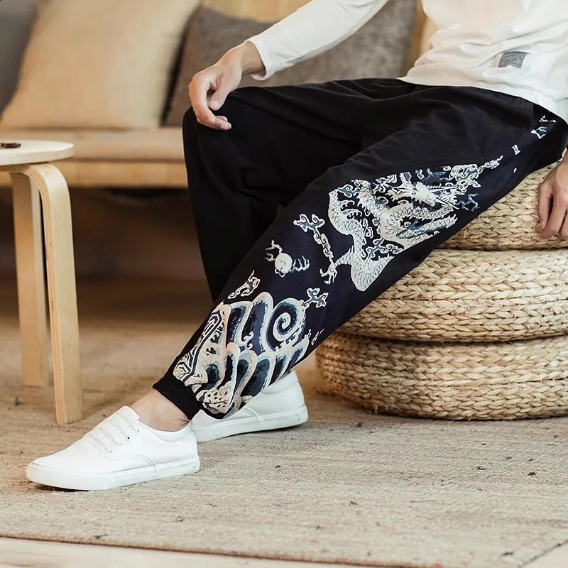 Chinese Dragon Harem Pants Men Joggers Sweatpants Japanese Streetwear Trousers Work Mens 240822