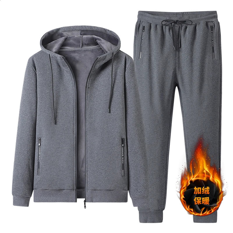 Men Sets Winter Autumn Mens Casual Clothing Solid Color Hoodie 2 Piece Set Zipper Sweatshirt Sweatpants Tracksuits 240822