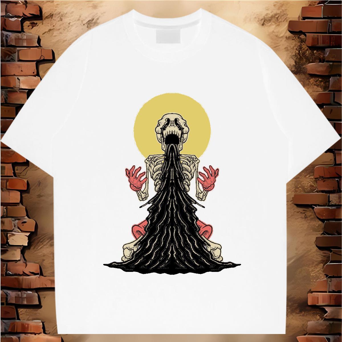 Cool Man T Shirts 230g Cotton skull Sports Casual Custom Printing Crew Neck Breathable Men Tops Tees 2024 Designer Clothes