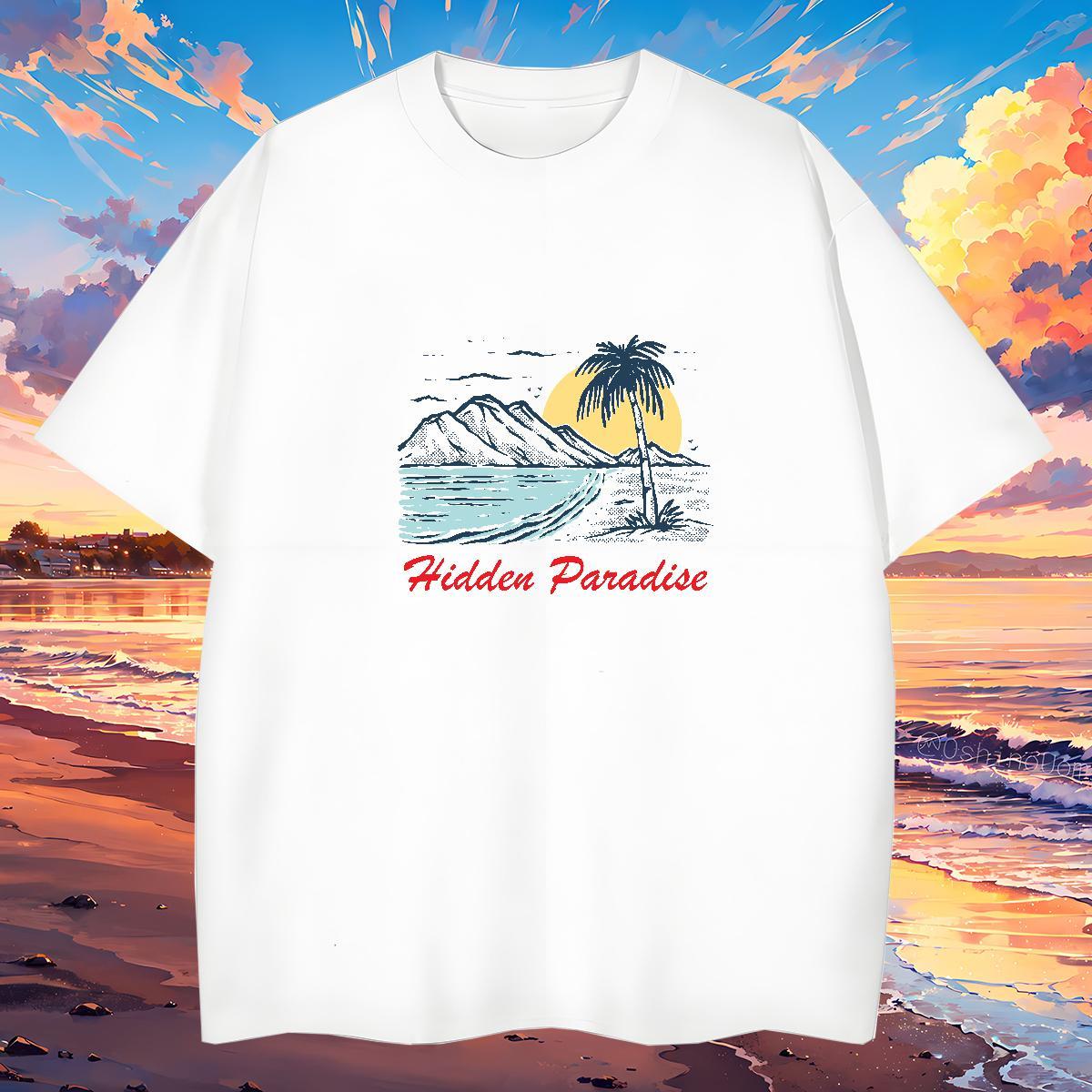 Classic T-Shirts for Men 230g 100% Cotton mountains Beach Anime Print Crew Neck Breathable Men Tshirts Stylist Top Tees