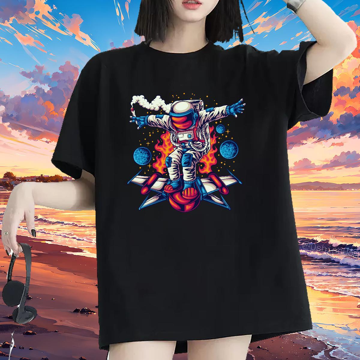 Designer Couples T Shirts 100% Cotton 230g universe Home Outdoor T-Shirts for Women Crew Neck Cartoon Print Polos