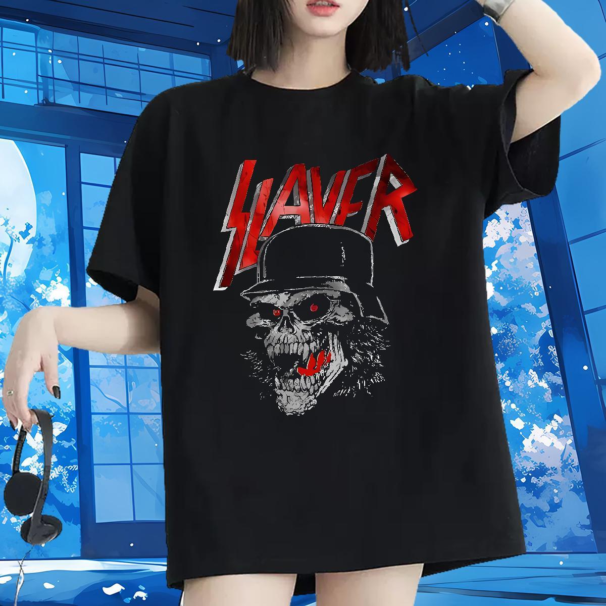 Comfortable Women Tshirts 230g 100% Cotton skull High Street Hip Hop Woman T Shirts Round Neck Short Sleeve Black White Tops Shirt