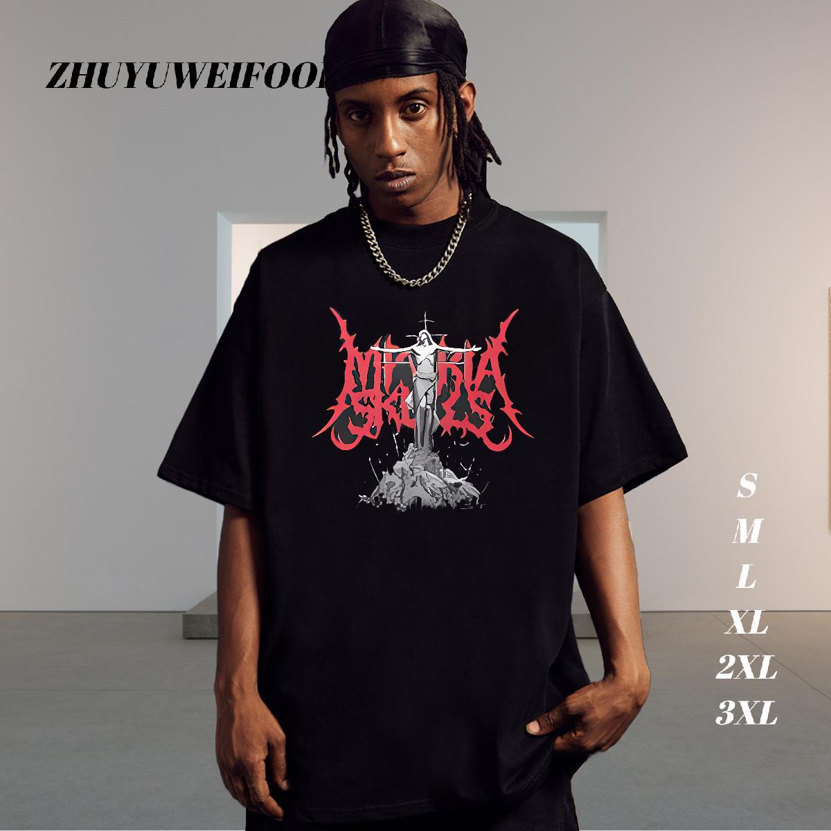 Wholesale Men T Shirts 230g Pure Cotton The Cross High Street Hip Hop Custom Anime Breathable Short Sleeve Men Tshirts Fashion New Top Tees
