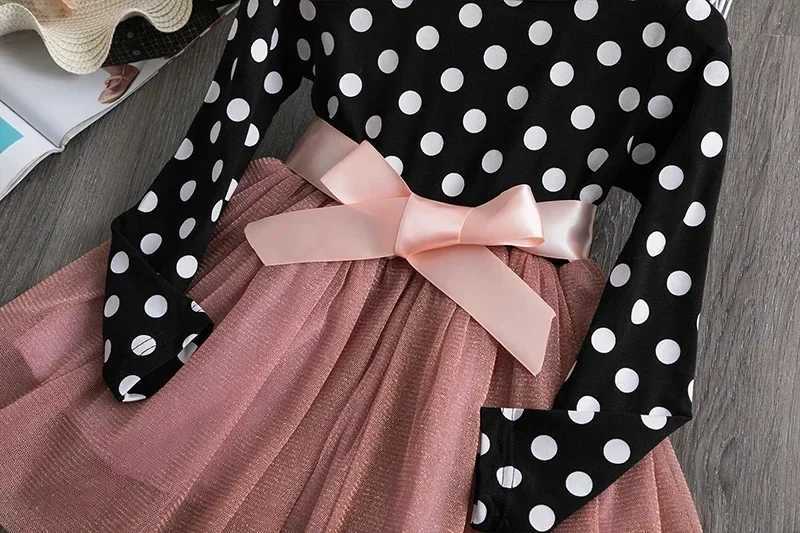 Polka polka dot long sleeved chiffon princess dress 2024 autumn childrens birthday party dress Vestodos childrens casual clothing W240823