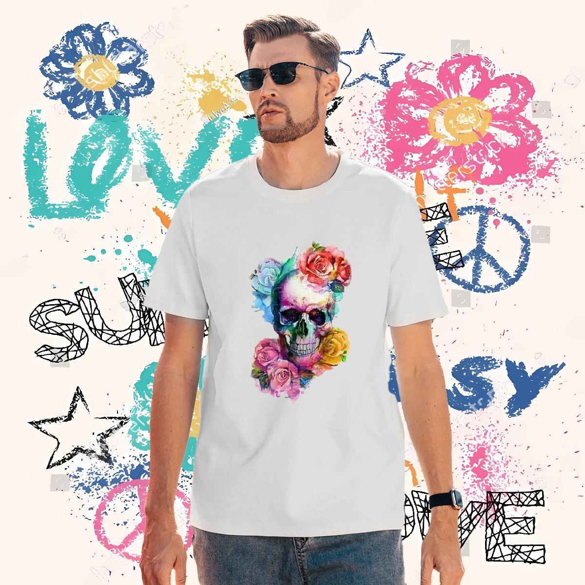 Classic Men T Shirts 100% Cotton 230g skull Home Outdoor White Plus Size Breathable Men Tops Tees 2024 Designer Clothings