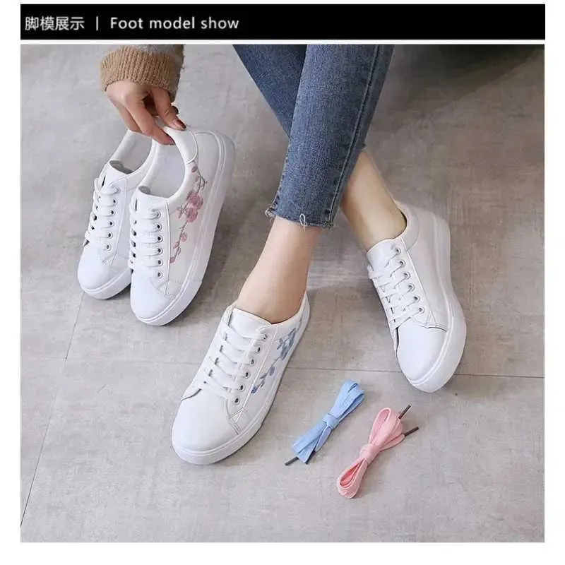 Casual Shoes New womens boutique single shoes casual sports shoes lace flat bottomed round toe white shoes outdoor walking and running XW6.5