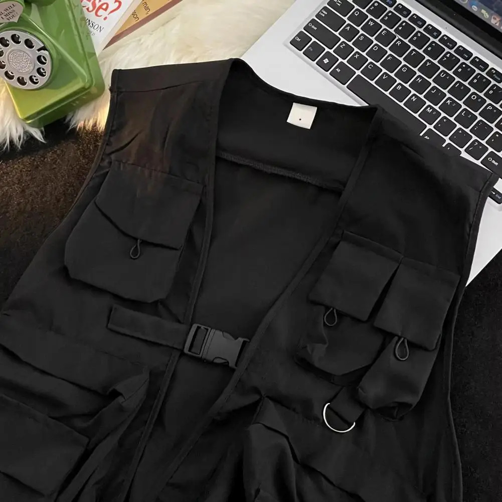 Buckle Clre Vest Jacket Streetwear Cargo Vests Unisex Hop Style with Multi Pockets for Men Women 240822