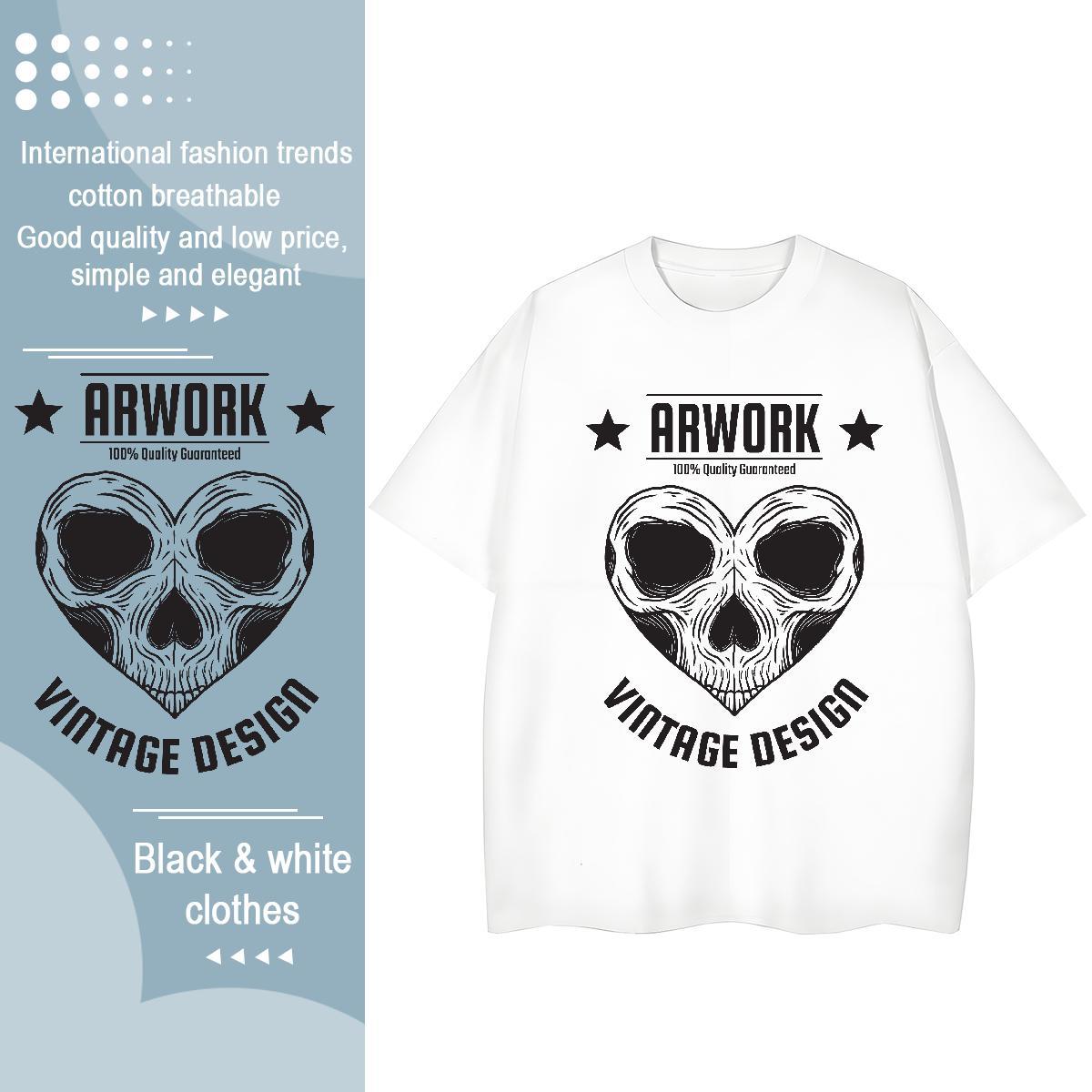 Comfortable T Shirt For Man 230g Cotton skull Beach DIY Breathable Soft Men Tshirts Fashion Casual Clothings