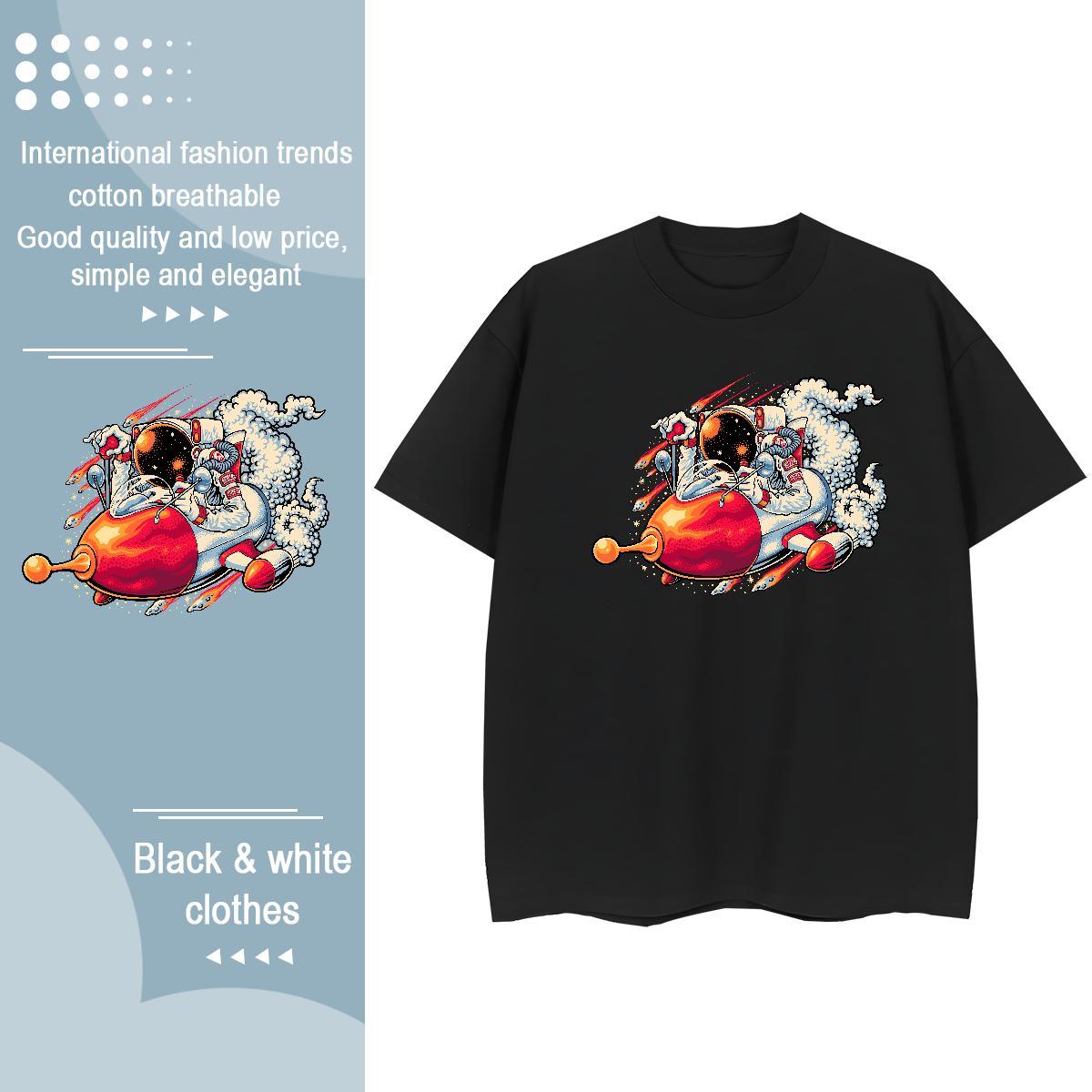 Free Shipping Lady T shirt 230g 100% Cotton cosmonaut High Street Hip Hop T-Shirts for Women Round Neck Short Sleeve DIY Logo Top Tees