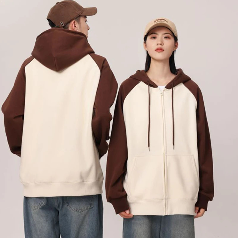 400g Mens Winter Y2k Zipper Hooded Hoodies Oversized Thicker Fleece Lined Pullovers Plain Windproof Regular Sleeve Pocket Jacket 240823