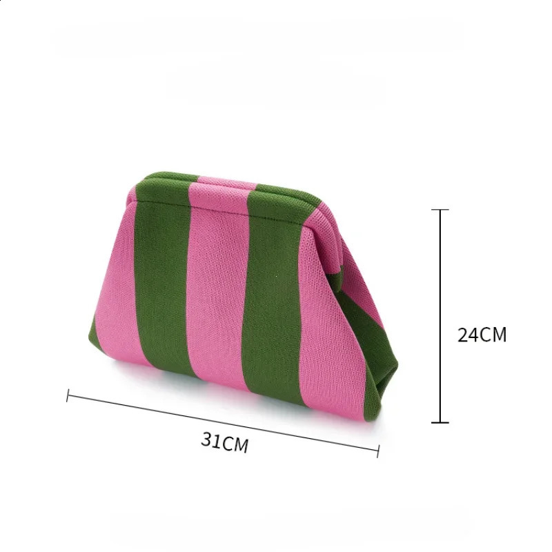 Summer Beach Clutch Bag for Women Woven Crochet Handbags Purses Knitting Dumpling Ruched Cute Cloud Casual Colorblock 240823