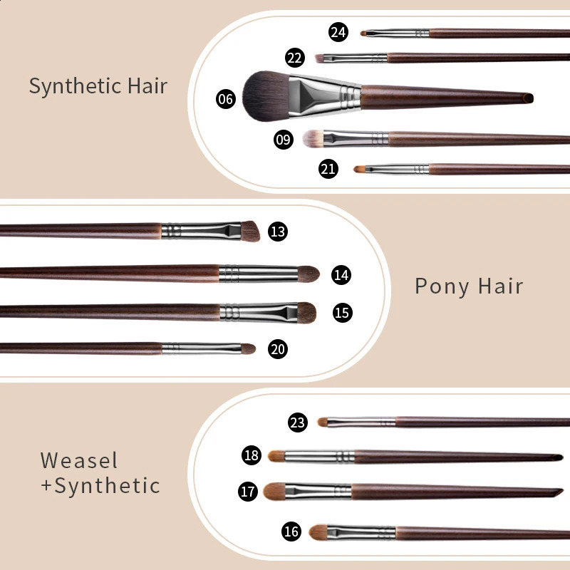 O 24 makeup brushes with pockets professional goat hair brush shell holder powder base set 240801