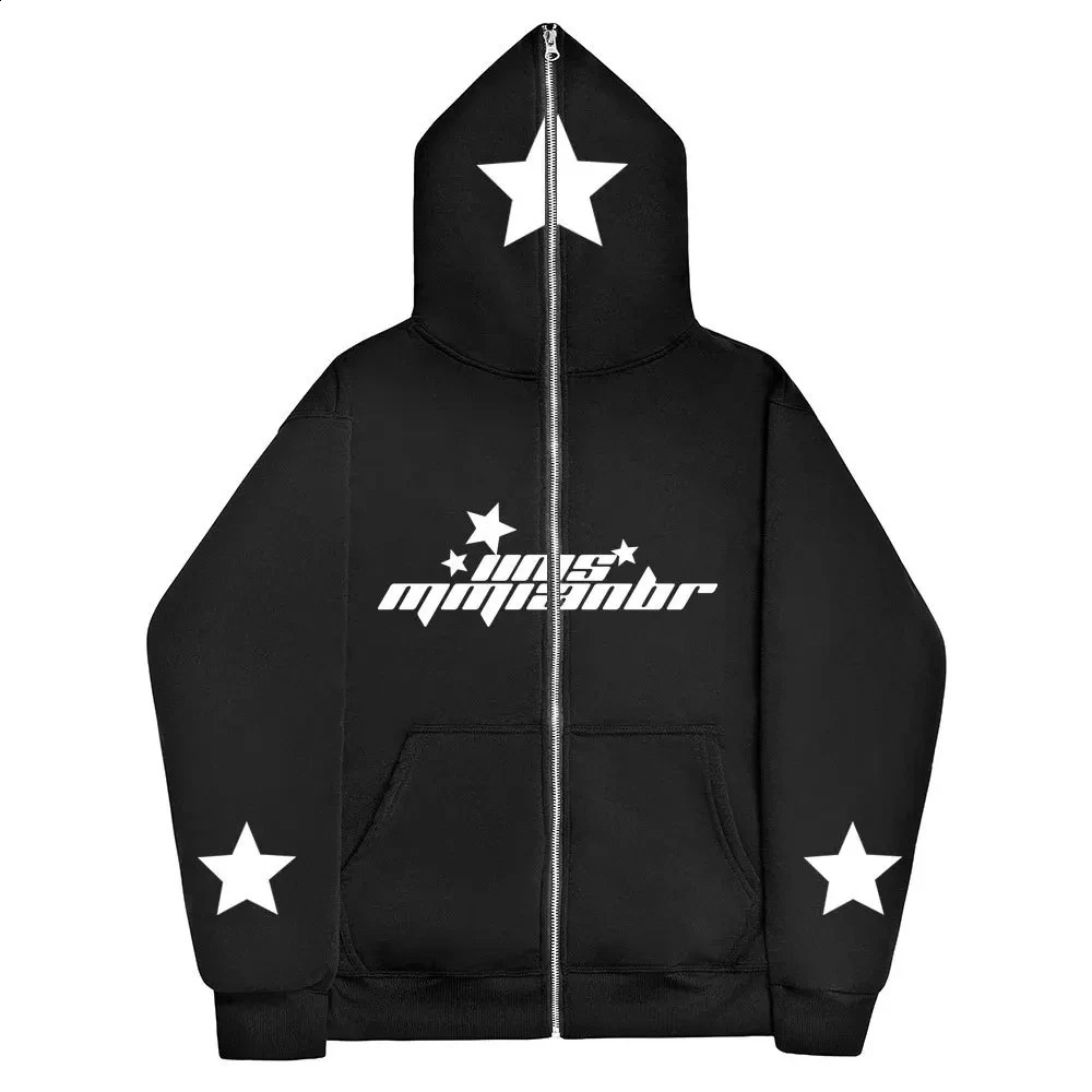 Star Ins High Street Y2K Unisex Inner Fleece Hoodies Sweatshirt Fulll Face Zipper Loose Oversized Mens Womens Streetwear 240823
