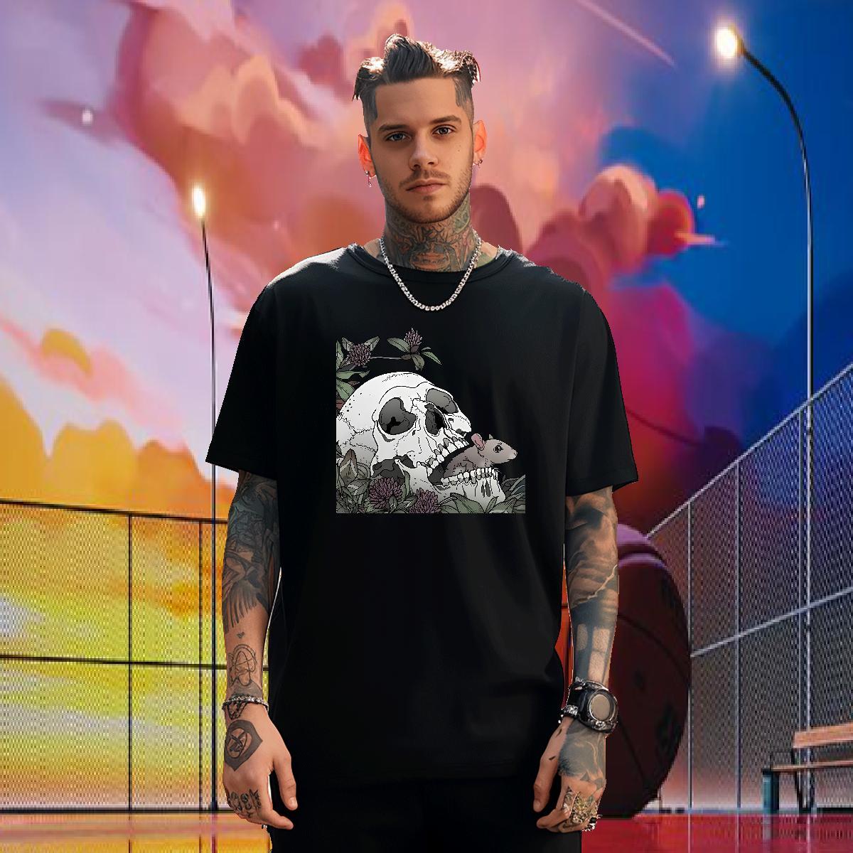 TOP Quality T-Shirts 100% Cotton 230g flower Street Wear Skull Breathable Soft Tshirt for Man Woman 2024 Designer Polos