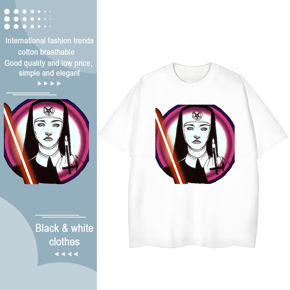 Designer Women Tees 230g Pure Cotton nun Home Outdoor T shirt Round Neck Short Sleeve Cartoon Floral Printing Tops