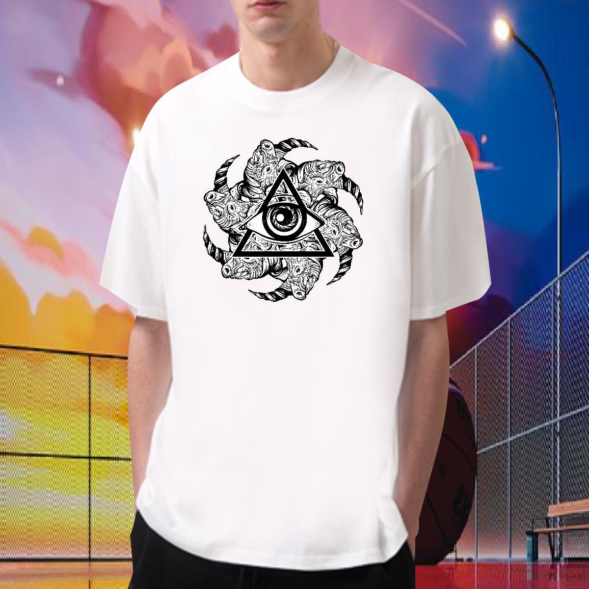 Classic T-Shirts for Men 230g Cotton eye of the devil Street wear Hip Hop DIY Printed Breathable Short Sleeve Tshirt for Man Woman Custom Tees Shirts
