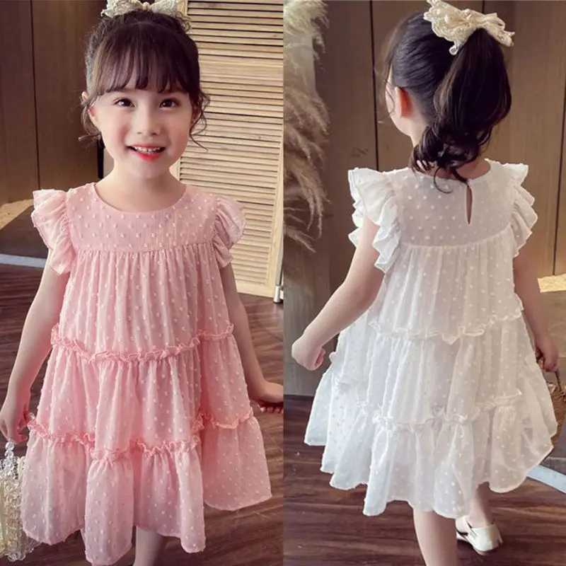 Girl Summer Super Fairy Fluffy Chiffon Lace Chiffon Vest Princess Dress Loose Casual Lace Sweet Princess Dress W240823