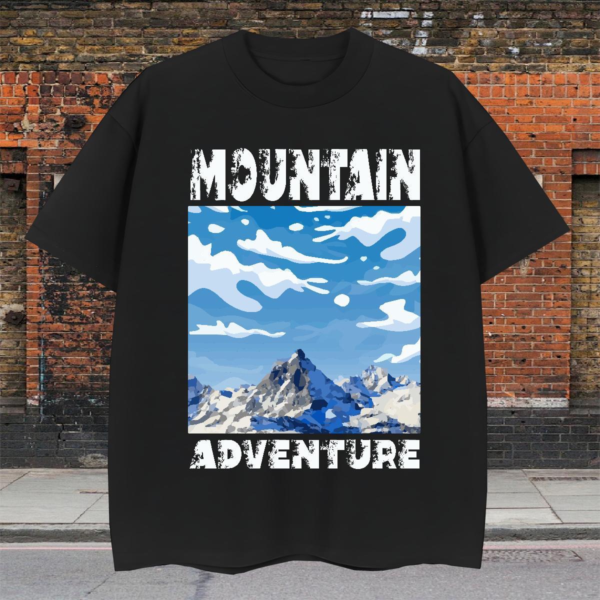 Cool T Shirt For Man 230g 100% Cotton mountains Street wear Hip Hop Plus Size Cartoon Breathable Short Sleeve Men Clothes T-Shirt DIY Customized Tshir
