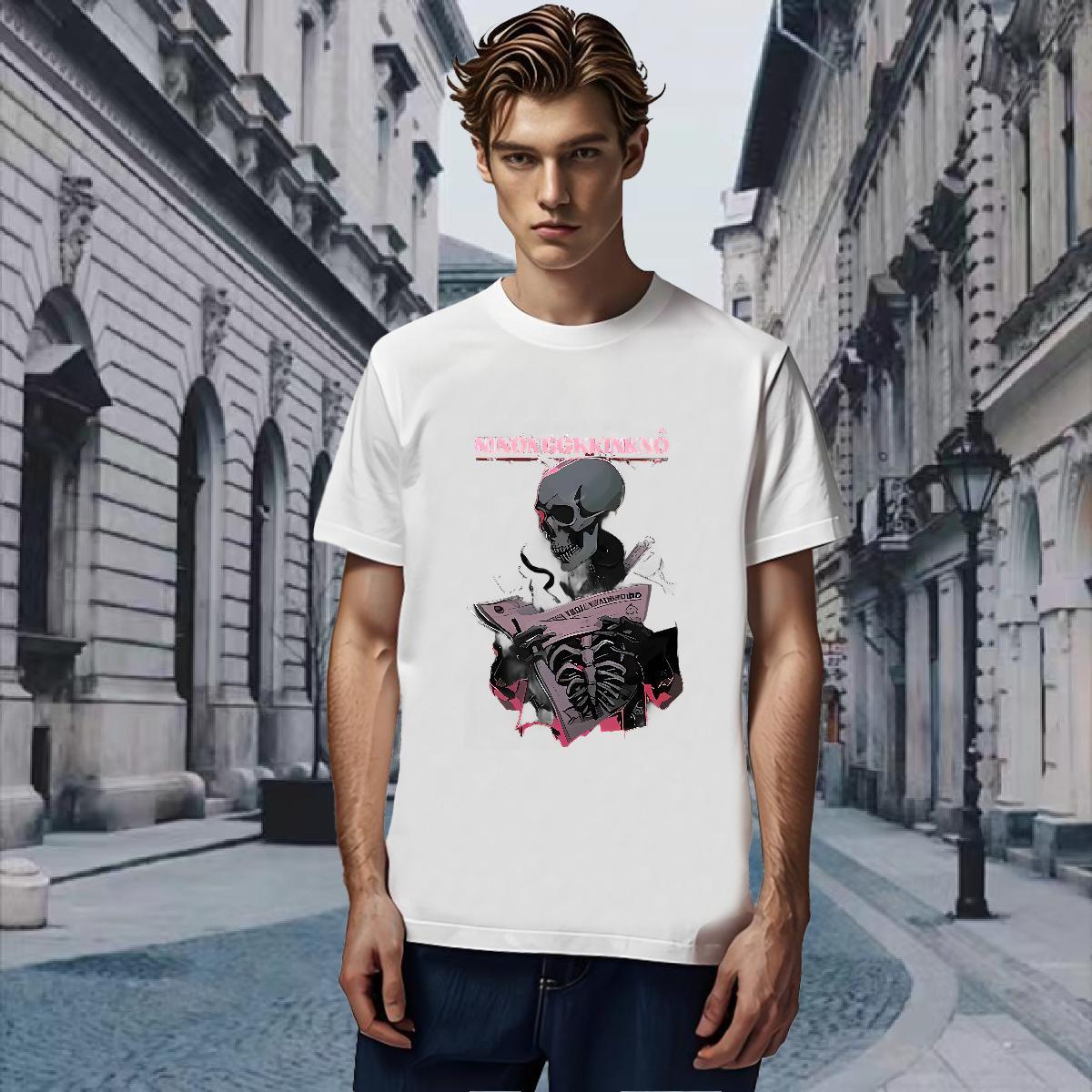 Loose T-Shirts for Men 230g Cotton skull Casual Beach DIY Crew Neck Tshirt for Man Woman Designer Tops Tees