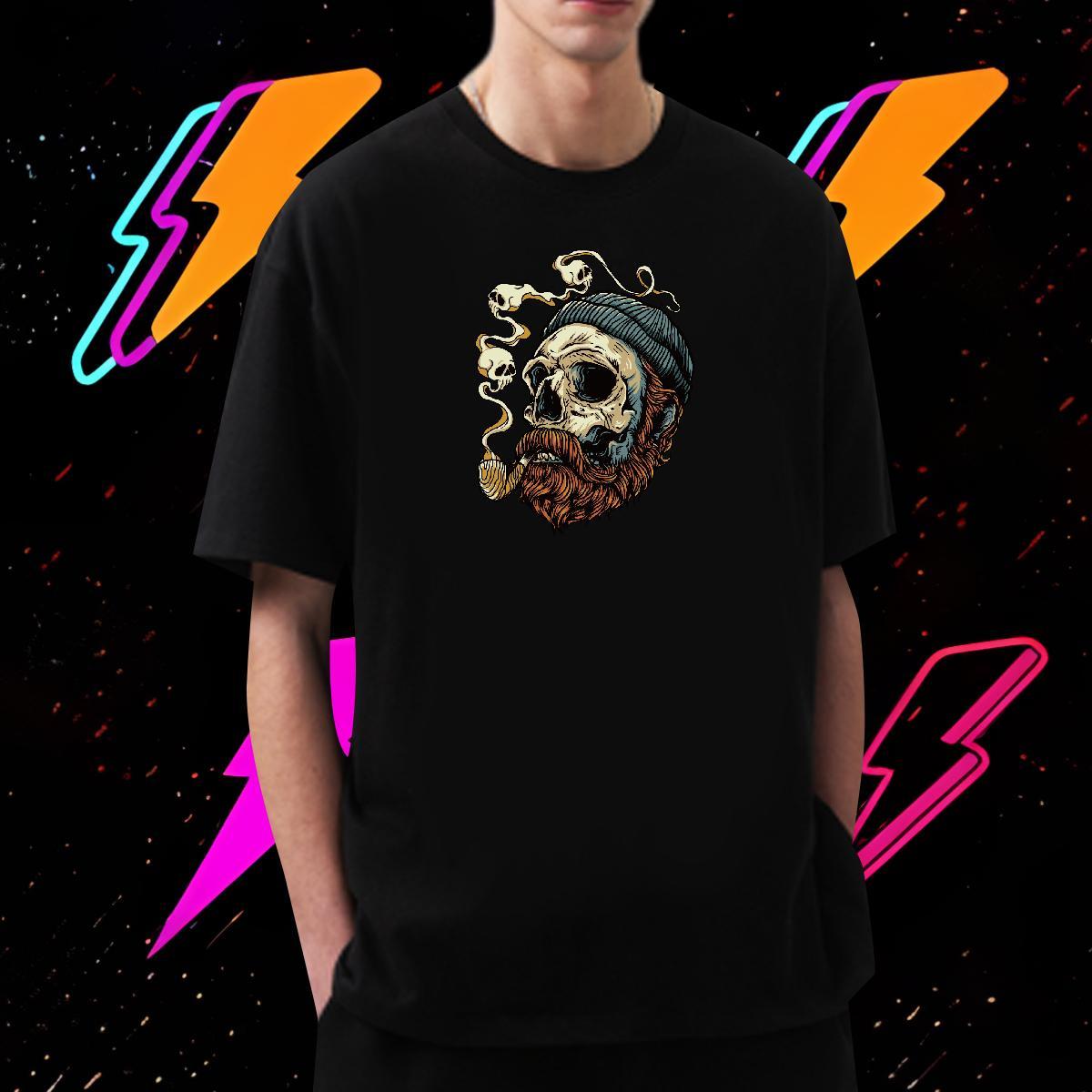 Loose Fit T Shirts Men 230g 100% Cotton skull Summer Casual DIY Printed Short Sleeve Soft Men Clothes T-Shirt Fashion New Top Tees