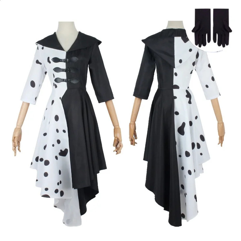 Adult Black and White Witch Deville cosplay womens outfit with gloves Halloween party set w240824