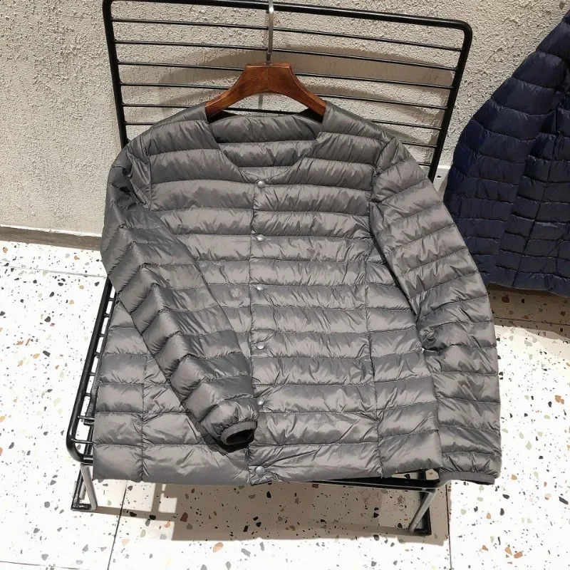 Mens lined warm inflatable jacket for autumn and winter 90% white duck down lightweight packaging Oneck variable Vneck mens 240822
