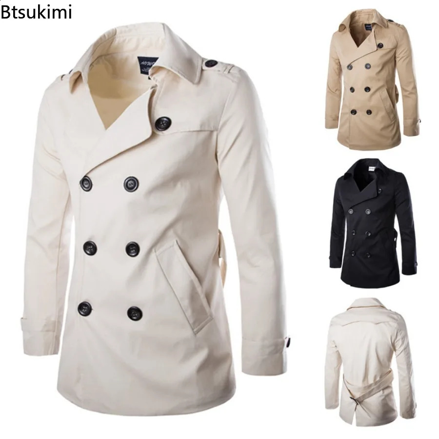 England Style Mens Trench Coat Fashion Cotton Double-breasted Mid-leng Jackets Boutique Windproof Coats Business Gentleman 240822