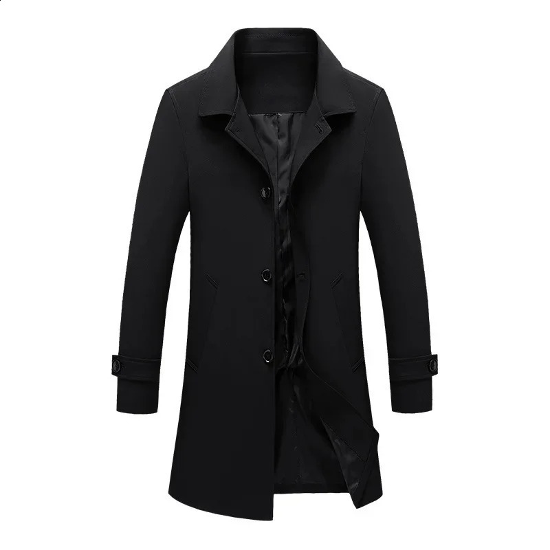 Trench Men Long Windbreaker Coat Fashion Business Casual Loose Solid Trench Mens England Style Turn Down Collar Jackets Outwear 240822
