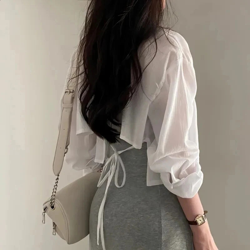 Summer shirt womens sexy backless chiffon cardigan solid color loose casual sleeveless w240824