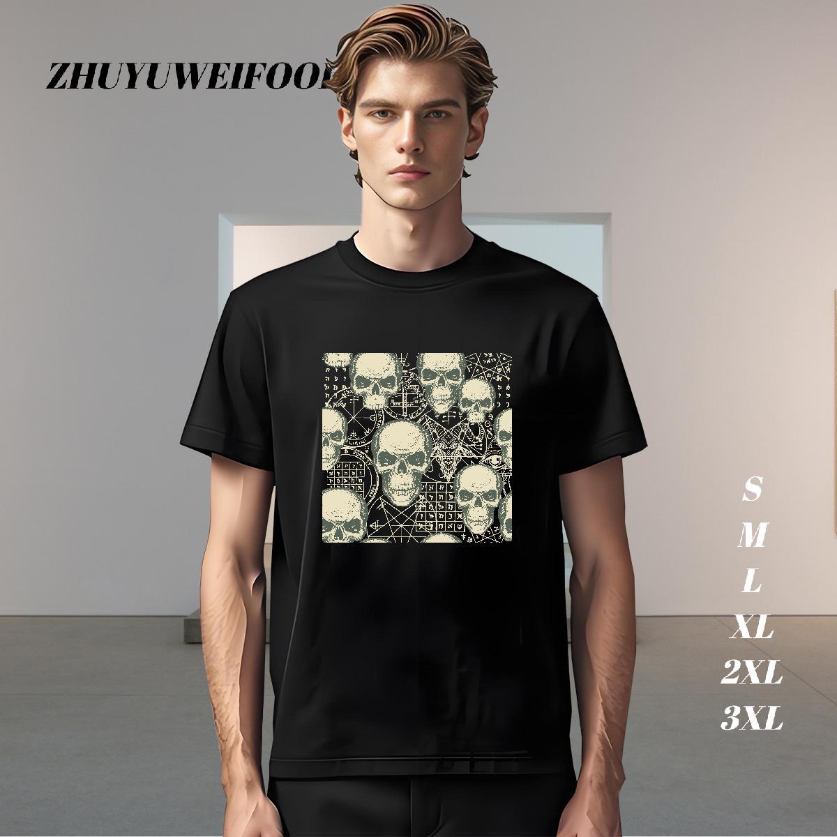 Loose Fit T-Shirts 230g 100% Cotton skull Street Custom Print Oversized Crew Neck Breathable Mens Tshirts 2024 New Clothings
