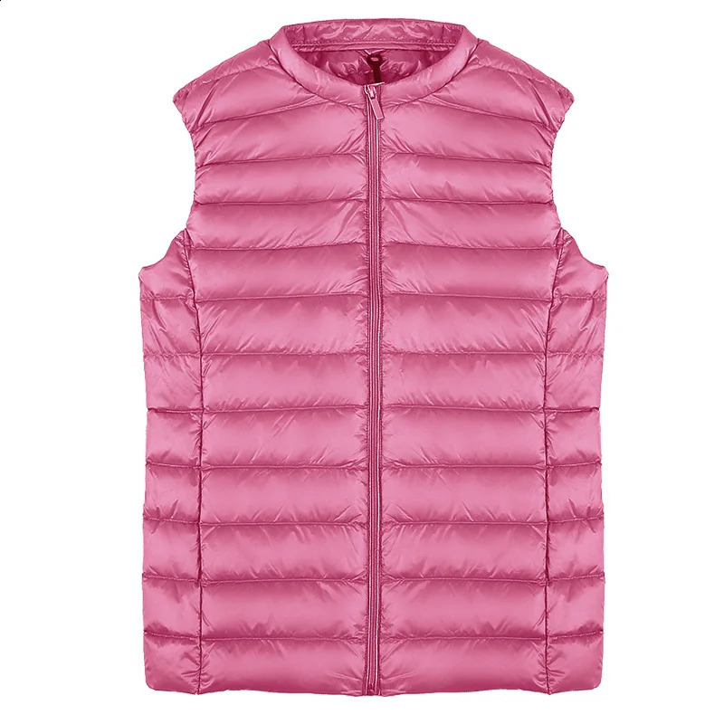 Autumn womens ultra light down vest sleeveless Oneck duck jacket collarless student windproof inflatable 240823